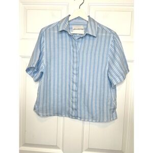Lola River Striped Button Down Shirt Small Blue